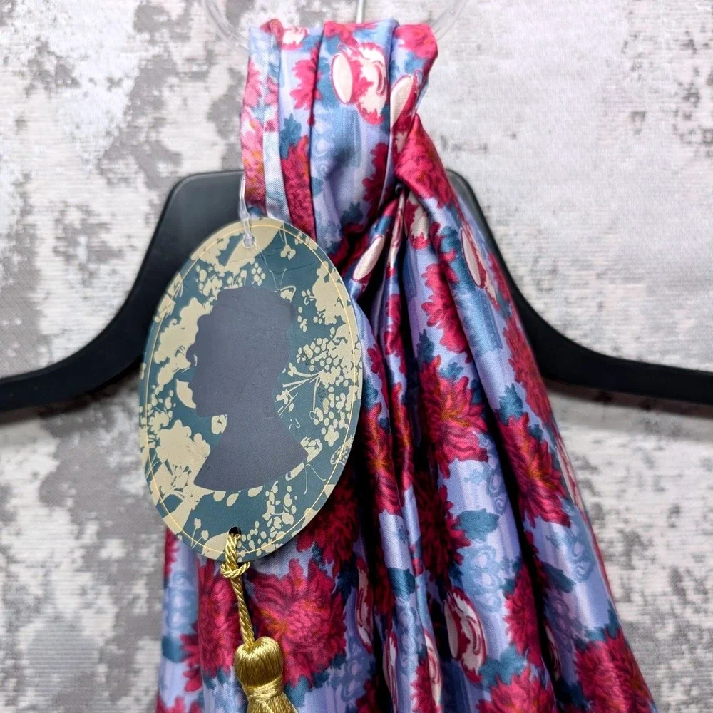 Bridgerton x Izzy & Liv Satin Scarf‎ Blue Pink Floral Teacup 35x70 NFLXSCARF NEW